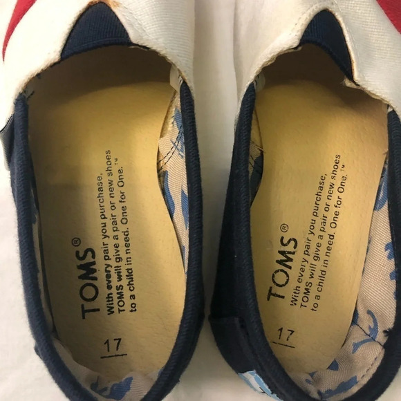 Toms Red/White/Blue Slip-on Shoes Toddler Size 3/4  (17cm) - Picture 5 of 7